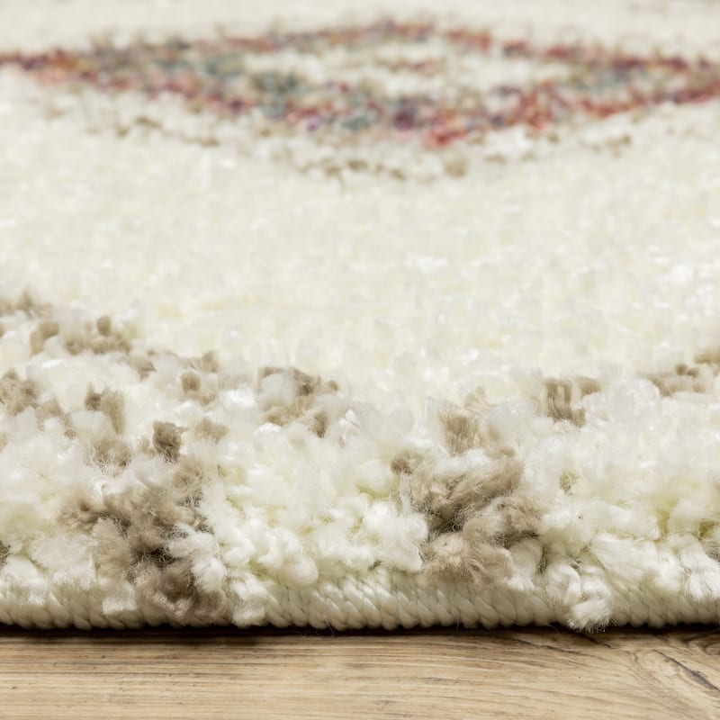 Style Haven Aire Southwest Diamond Ivory/ Multi Shag Tassel Fringe Area Rug.