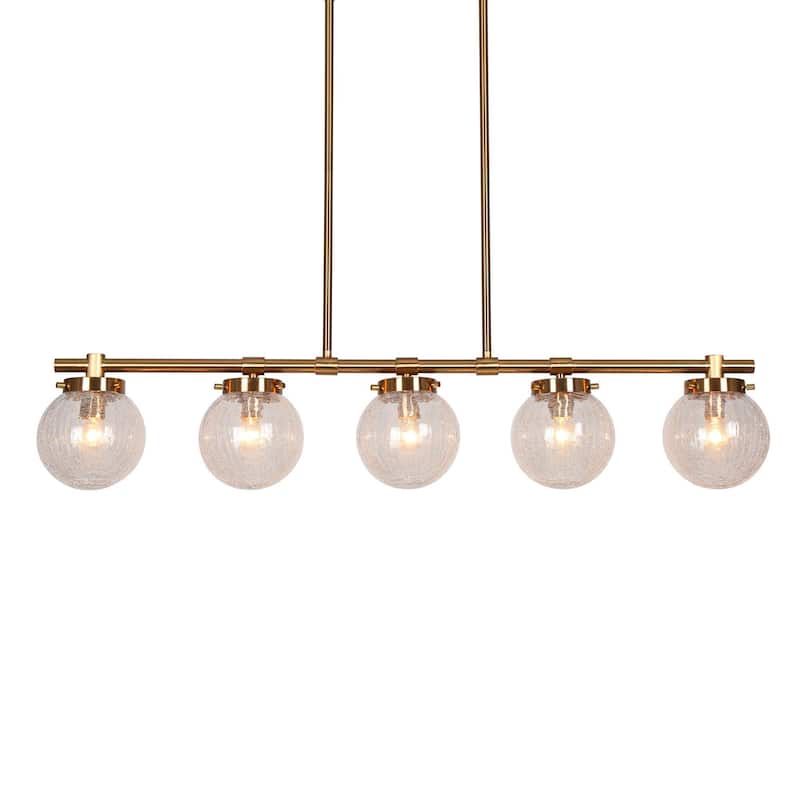 Bola Modern Gold 5-Light Linear Chandelier Globe Glass Kitchen Island Lights - L 38" x W5" x H 7.4"