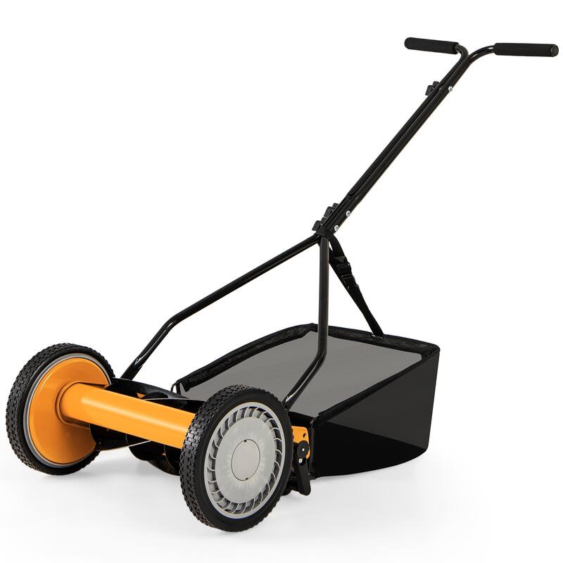 Gymax Push Lawn Mower Cordless 14'' Manual Reel Mower Adjustable - Black