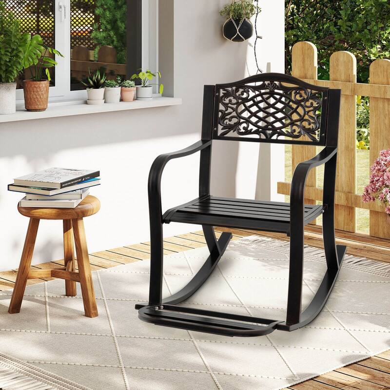 Costway 1/2 PCS Patio Rocking Chair Outdoor Cast Aluminum Rocker with