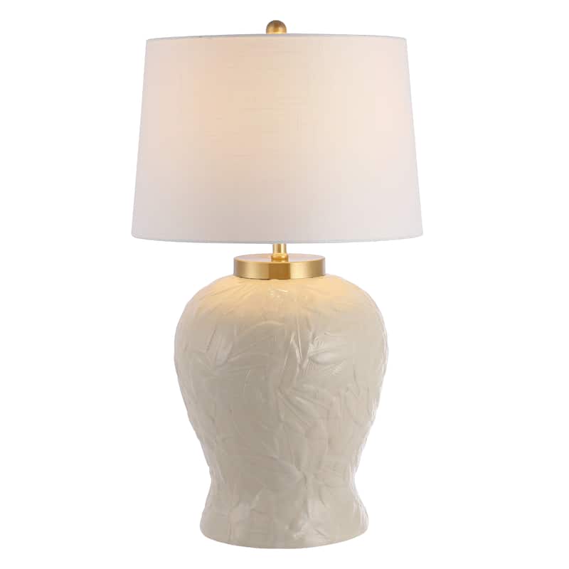 Sagwa Palm Leaf 31.5" Ceramic/Metal Bohemian Cottage LED Table Lamp, Cream by JONATHAN Y - Cream
