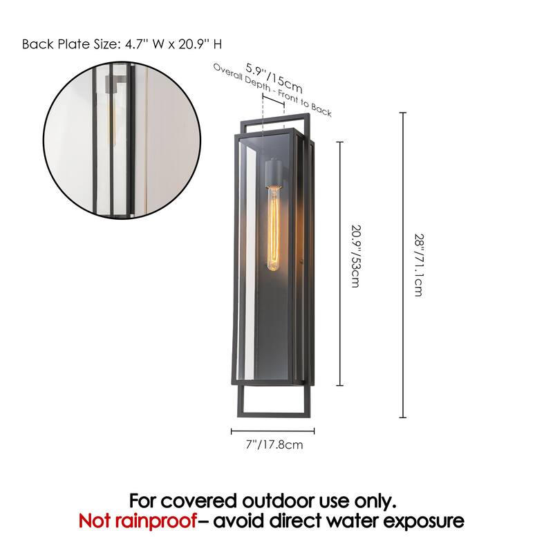 Rennnsan 1-Light Matte Black Rectangular Iron IP23 Outdoor Wall Sconce for Patio