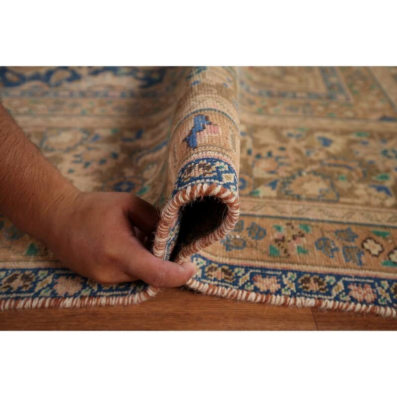 Distressed Mashad Persian Vintage Area Rug Hand-Knotted Wool Carpet - 9'7" x 12'7"