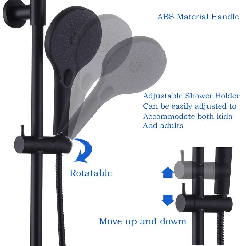 Modland 4-Way High Pressure 10'' Rain Shower Head Black With Adjustable Handheld Shower Head