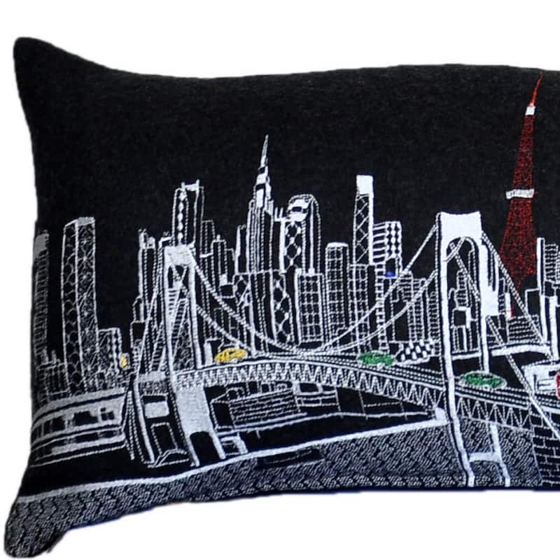 HomeRoots 46" Black Tokyo Nighttime Skyline Lumbar Decorative Pillow