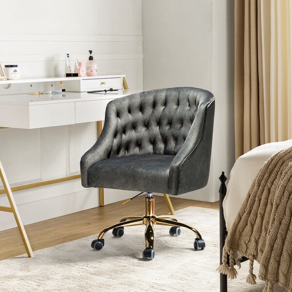 Modern Velvet Tufted Office Chair with Gold Metal Base by HULALA HOME On Sale Bed Bath Beyond 32111389