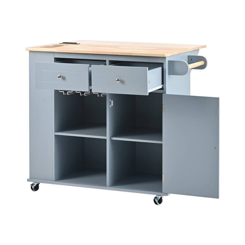 Multifunctional Kitchen Cart with Power Outlet, Open Storage and Wine Rack - 40" x 30"