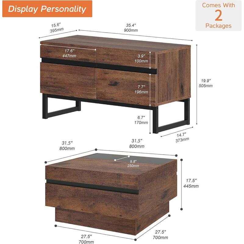 WAMPAT Modern TV Stand and Coffee Table Set of 2, Brown