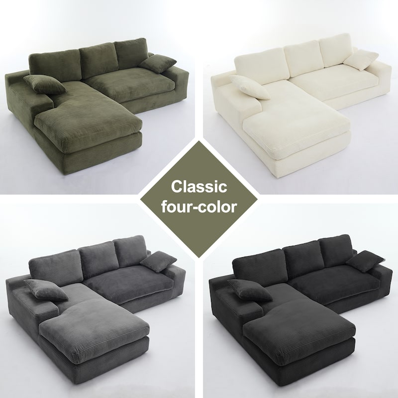 Modular Sectional Cloud Sofa with L-Shape Chaise, Corduroy Upholstered Sleeper Sofa, Compressed Sofa with Pillow