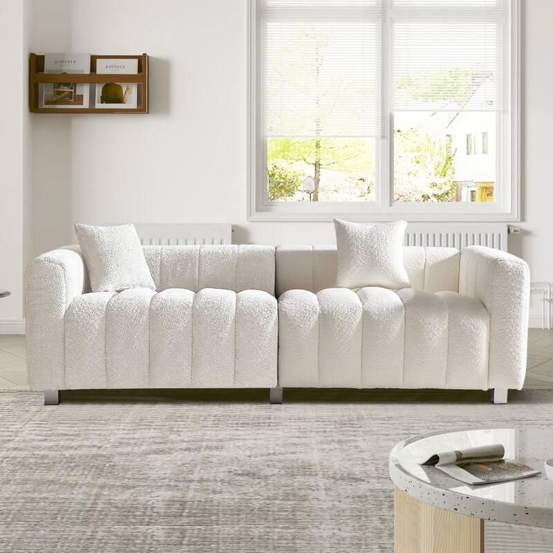 87.4" Luxury 3-Seater Sofa Bubble Couch for Living Room, Velvet Deep Seat Sofa Couch, Loveseat Sofa with Metal Legs