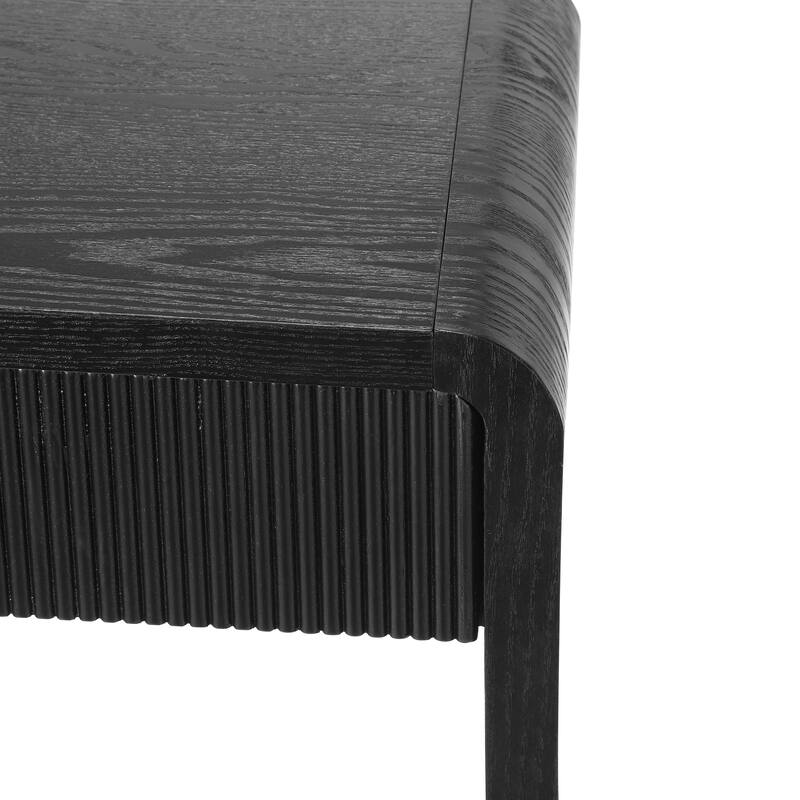 Round Edge Design Modern Console Table with 3 Drawers Vertical Slats