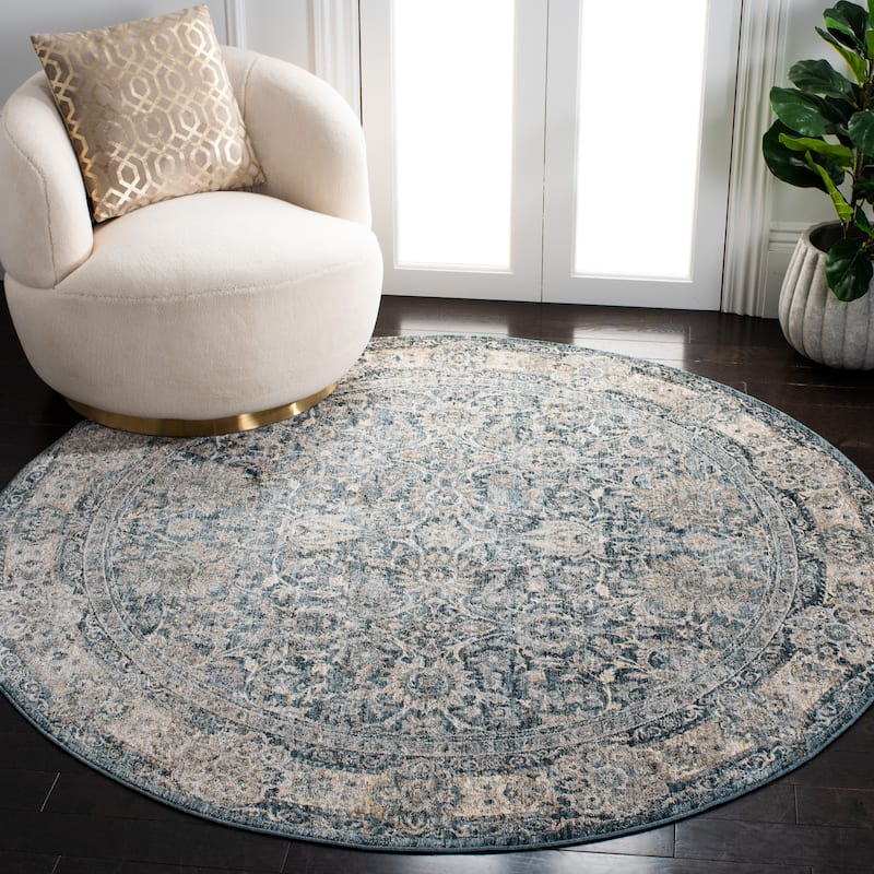 SAFAVIEH Valencia Zeinab Vintage Rug - 6'4" Round - Blue/Beige