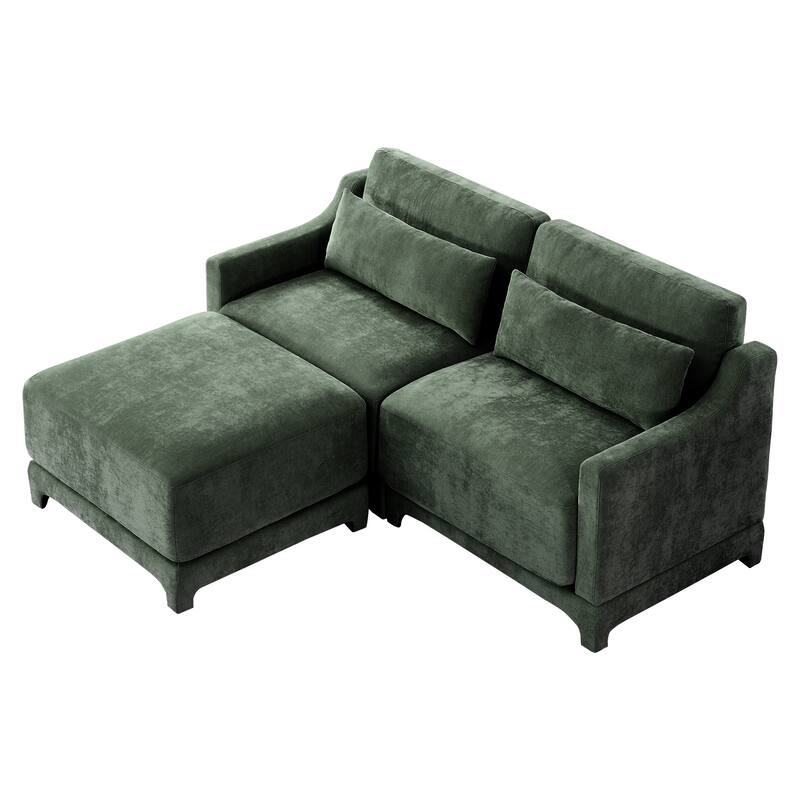 73.2" Chenille 2-Seater Sofa with Ottoman, 2 Pillows & Solid Wood Frame