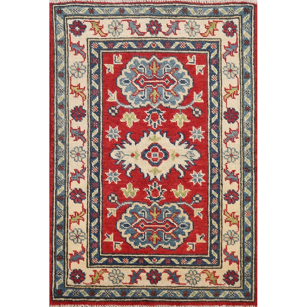 Red Geometric Kazak Oriental Foyer Rug Handmade Wool Carpet - 2'0" x 3'0"