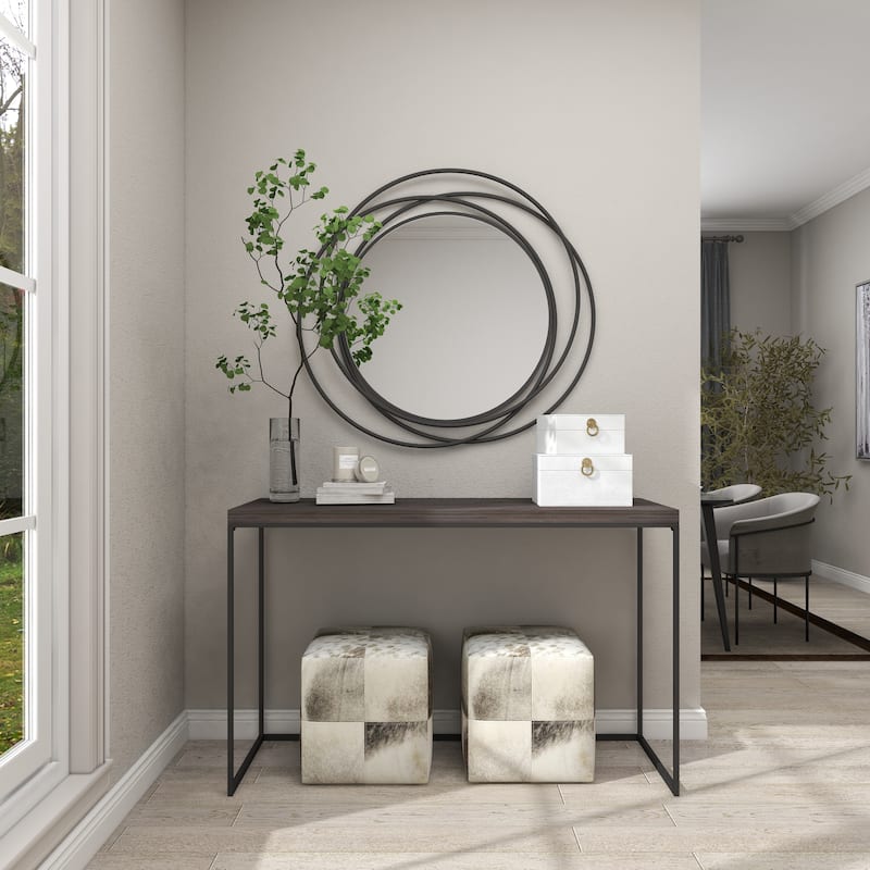 Stylish Metal Wall Mirror with Overlapping Circles and Foiled Finish - Gold or Gray