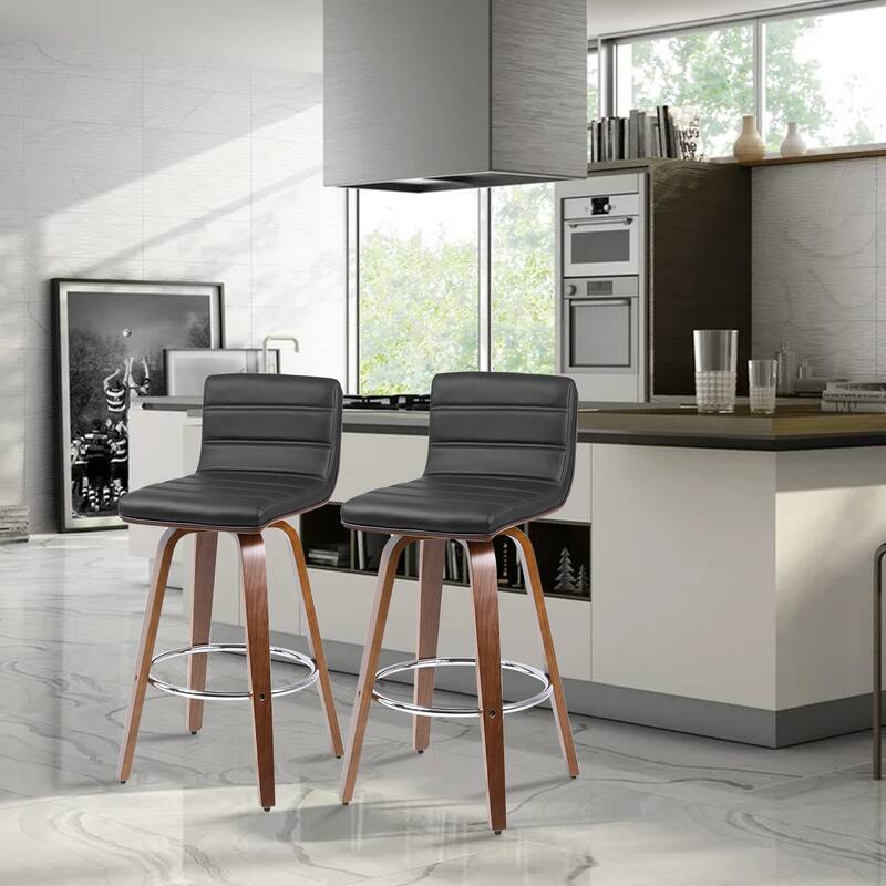 PU Leather Upholstered Swivel Barstools with Back, Set of 4
