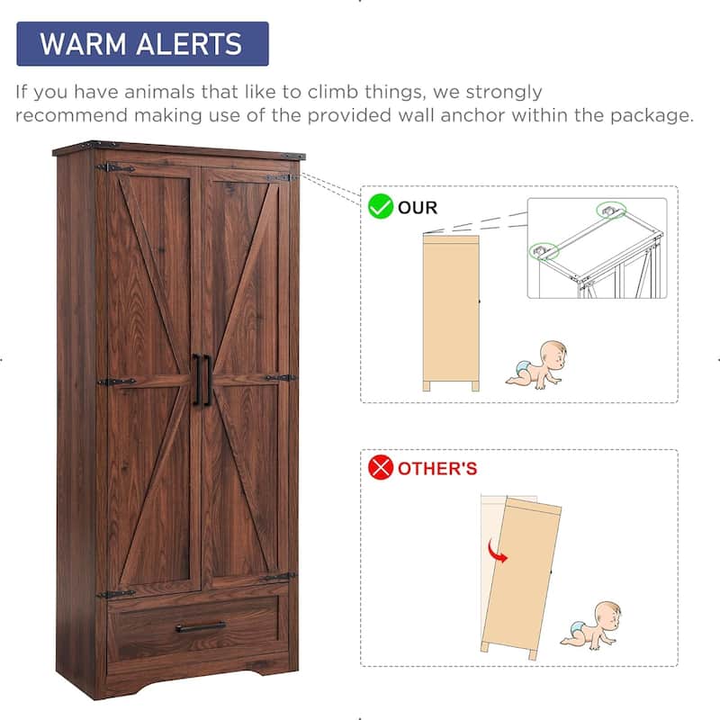 Farmhouse Kitchen Pantry Cabinet, Wood Storage Cabinets