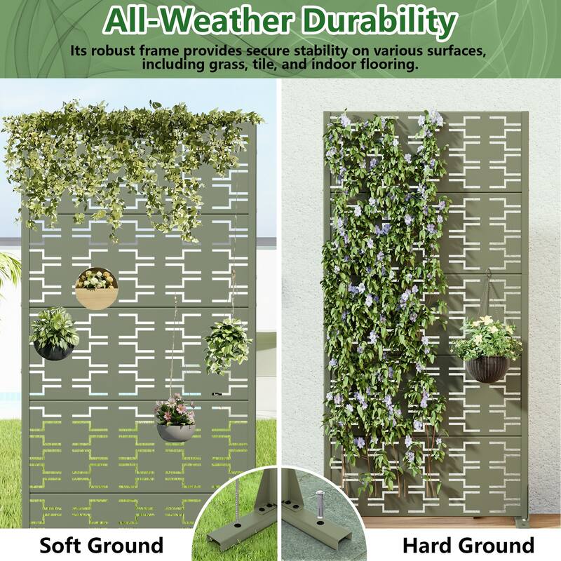 72" H×47"W Dovelina Black Outdoor Freestanding Metal Privacy Screen Decorative Garden Fence