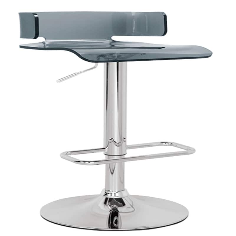 Acrylic Adjustable Height Pedestal Bar Chair with Swivel and Footrest - 16” x 15” x 26” (D x W x H) - Grey-Silver