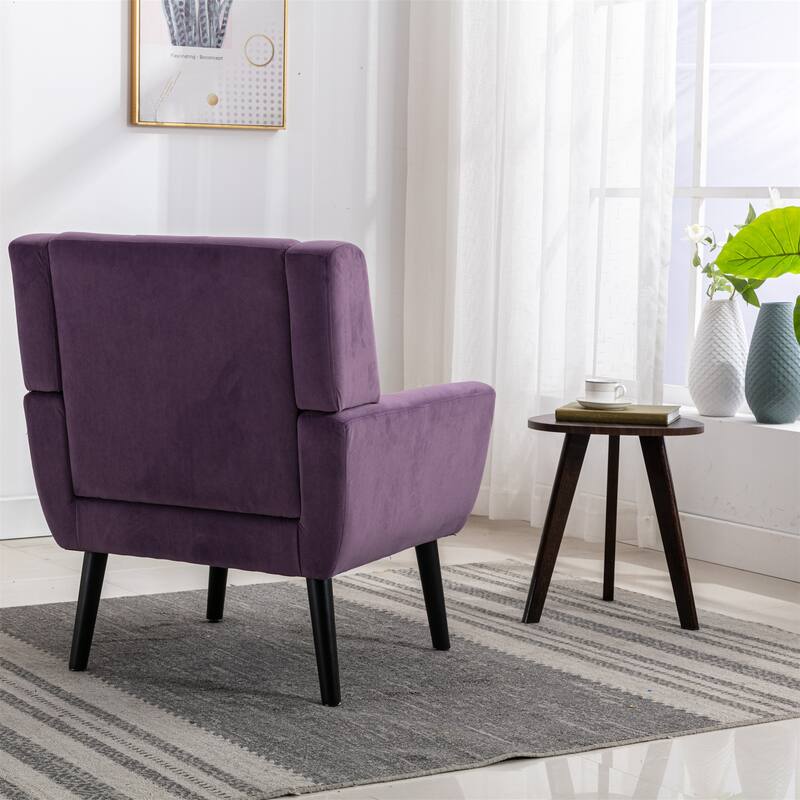 Stylish Upholstered Seating Armchair with Tapered Metal Legs, Single Sofa Chair Accent Chair with Flared Armrests, Purple