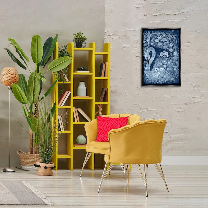 Stupell Swirling Florals Swan Framed Floater Canvas Wall Art Design By Kay Widdowson