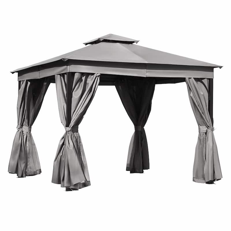 Outdoor Gazebo Tent with Double Roof, Mosquito Netting & Privacy Screens