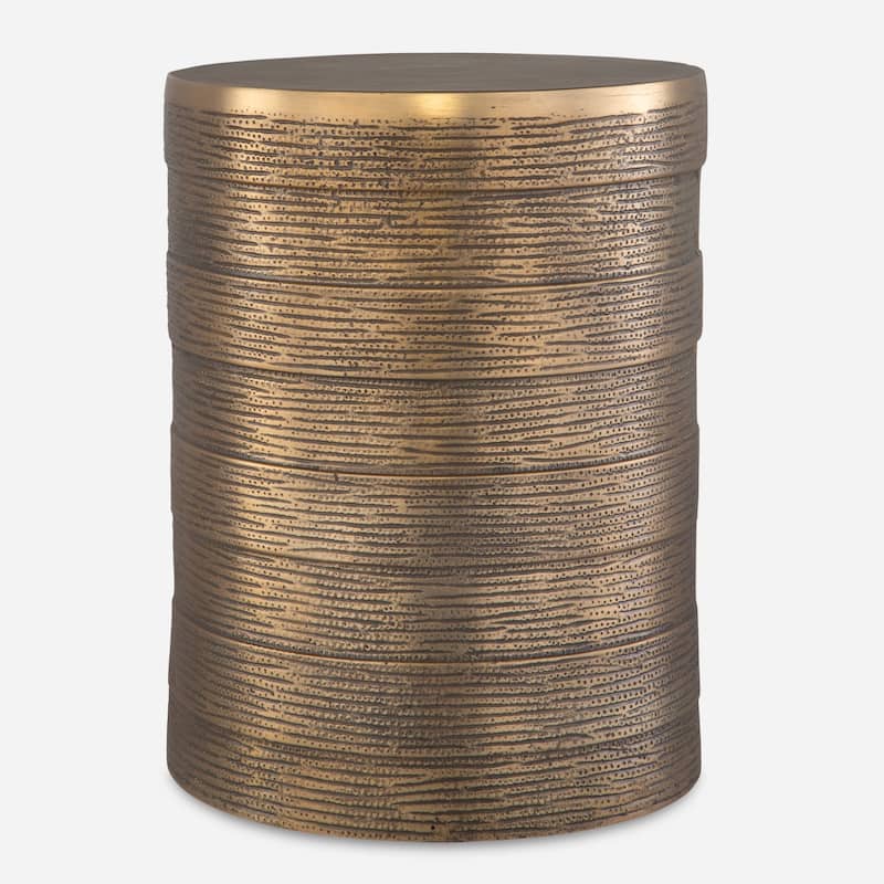 Cylindrical Round Top Accent Side Table - 17" - Brass Finish