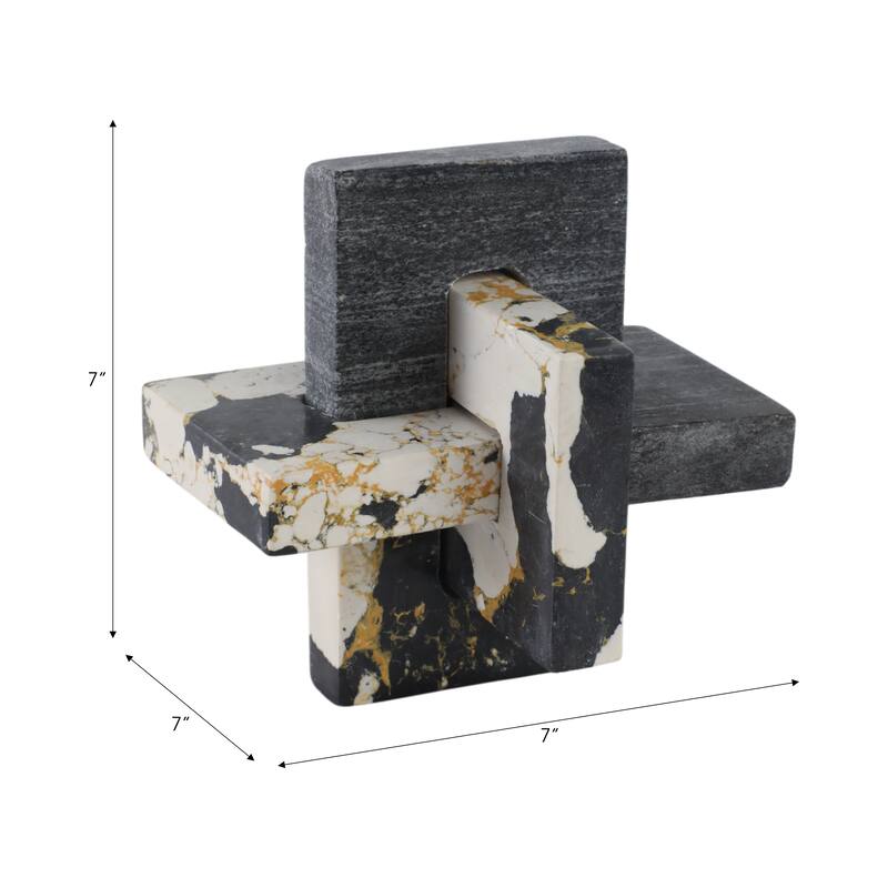 Stone Marble Decorative Object Geometric Sculpture Handcrafted Accent