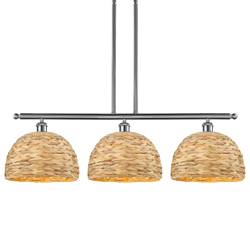 Innovations Lighting 516-3I-12-38 Woven Rattan Linear Woven Rattan 3 - Satin Nickel / Natural