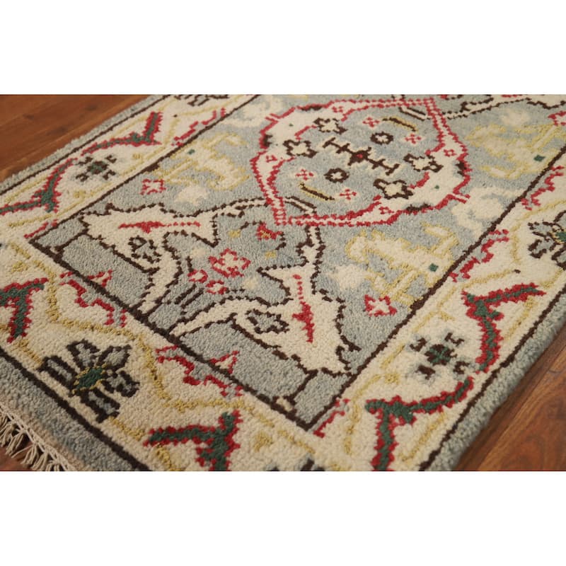 Geometric Oushak Oriental Foyer Rug Handmade Wool Carpet - 2'0"x 3'0"