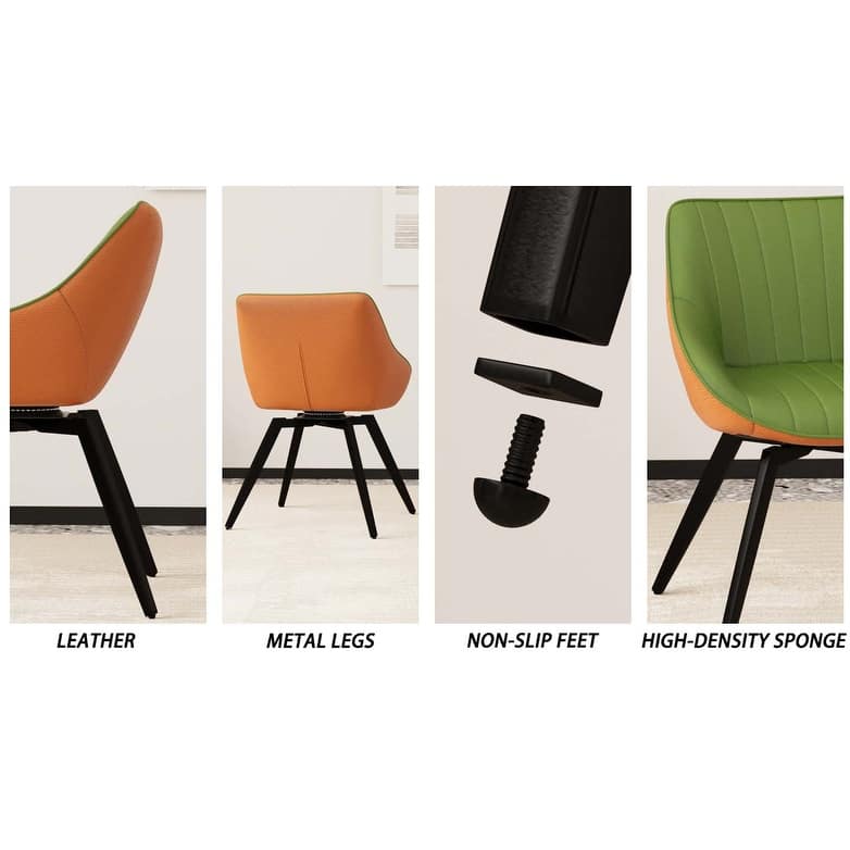 Mid-Century Modern PU Dining Chair with High-Density Foam Cushion and Curved Backrest, for Dining Room, Set of 4