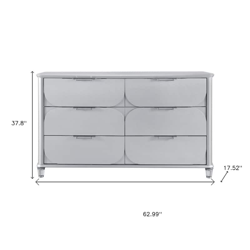 HomeRoots 63" Silver Wood Six Drawer Double Dresser
