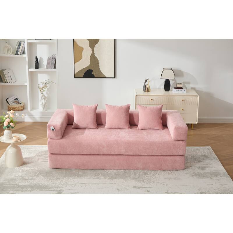 Queen Foldable Sofa Bed, 6-in-1 Convertible Sleeper Sofa with Mattress, Chaise Lounge Loveseat with Removable Cover