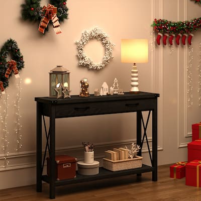 Console Table with 2 Drawers, Farmhouse Sofa Table with Storage Shelf, Accent Wood Entryway Table for Living Room