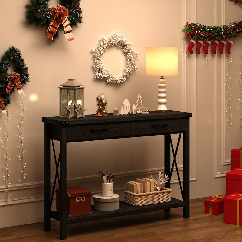 Sofa Table with Storage Shelf Side Design Accent Wood Entryway Table