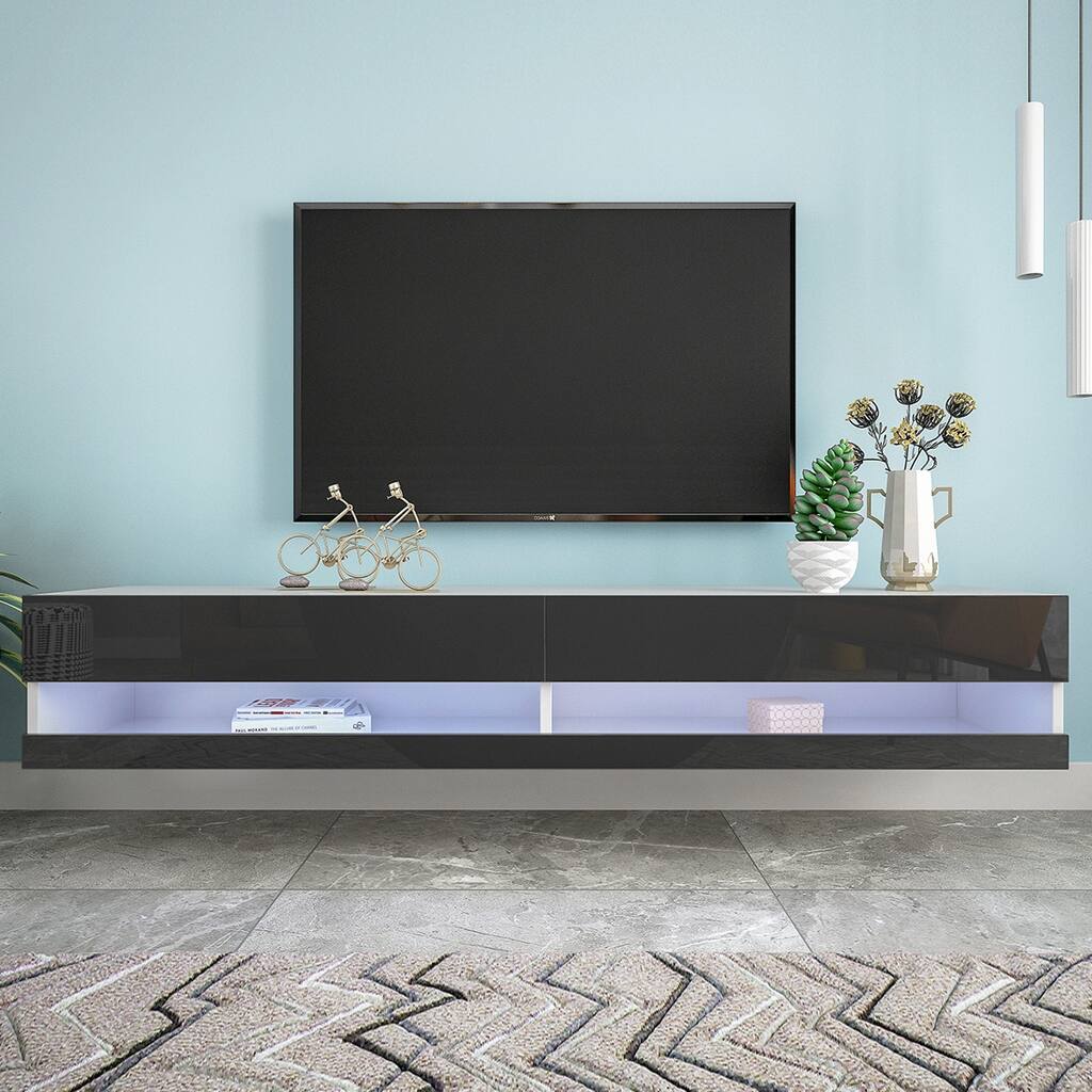 Wall-Mounted Floating TV Stand with LED Lights and Multi-Functional Storage