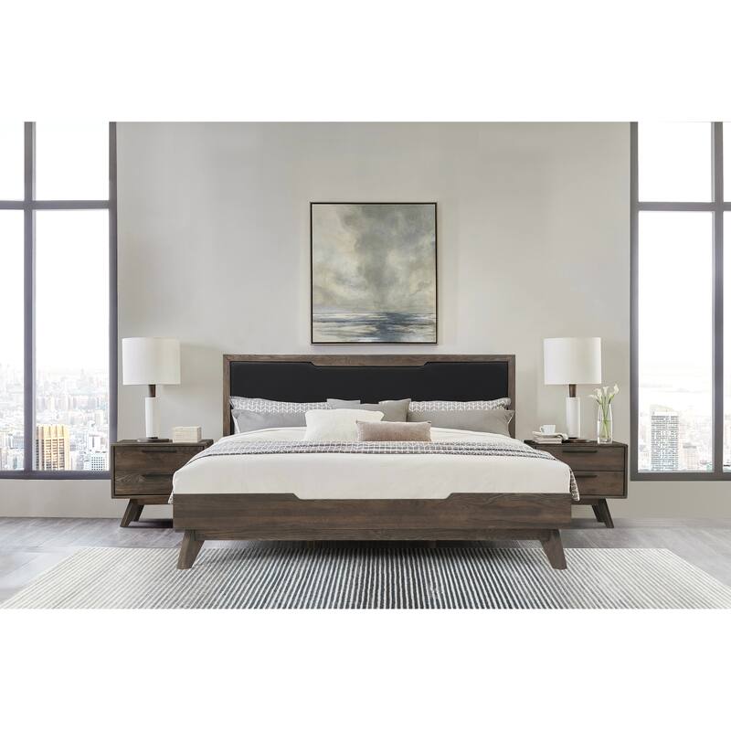 Astoria Solid Oak Wood Platform Bed Frame with Upholstered Headboard - King