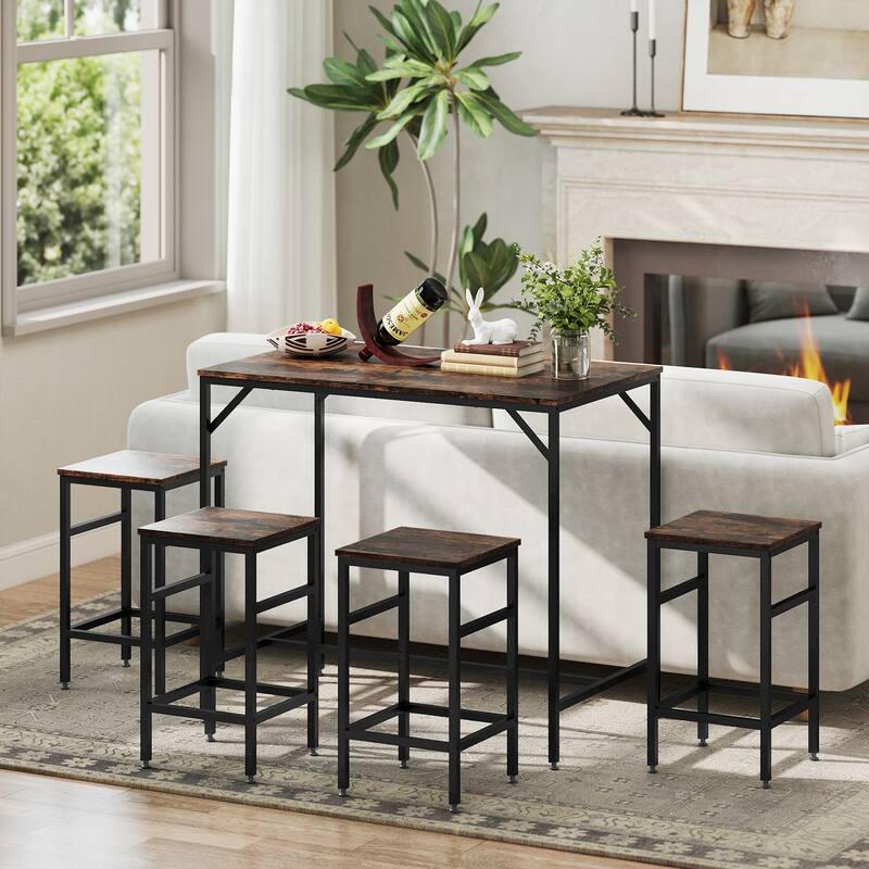 HOMCOM 5-Piece Modern Industrial Dining Room Table Furniture Set with 4 Chairs & Steel Legs for Dining Room, Black/Brown
