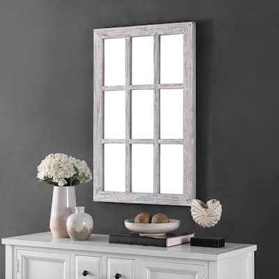 SAFAVIEH Katarina Rustic 36-inch Grey Grid Rectangular Wall Accent Mirror - 24" x 1.3" x 36" - 24Wx1Dx36H
