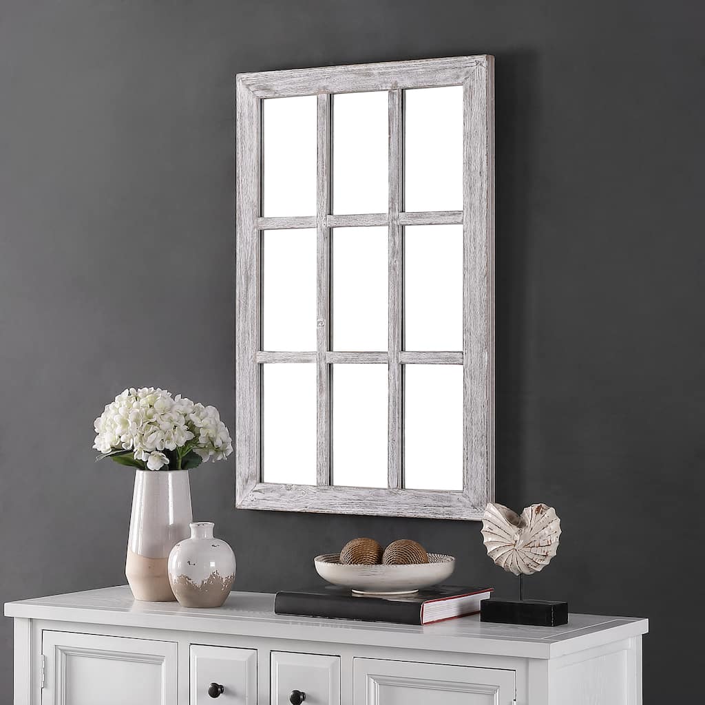 SAFAVIEH Katarina Rustic 36-inch Grey Grid Rectangular Wall Accent Mirror - 24" x 1.3" x 36" - 24Wx1Dx36H