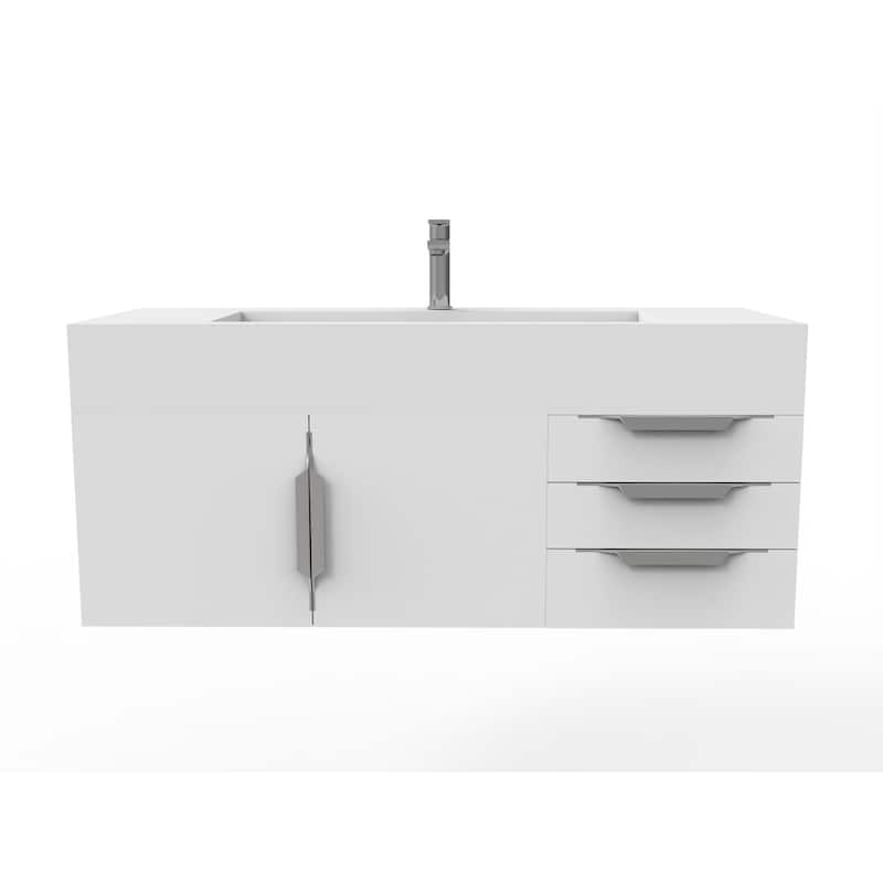 Nile 48" Wall Mounted Bathroom Vanity Set w/ White Top - White - Brushed Nickel Finish