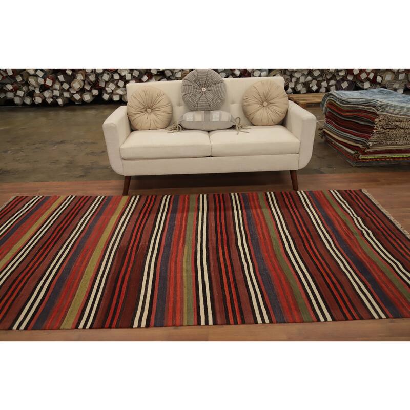 Hand Woven Oriental 100% Wool Carpet Southwestern Geometric Multi-Colored Kilim Area Rug - 9' 8'' X 5' 0''