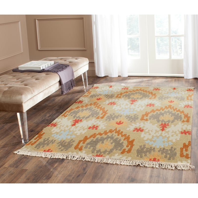 SAFAVIEH Couture Handmade Sumak Flatweave Pascaline Traditional Oriental Wool - 4' x 6' - Sage/Multi - Rectangle