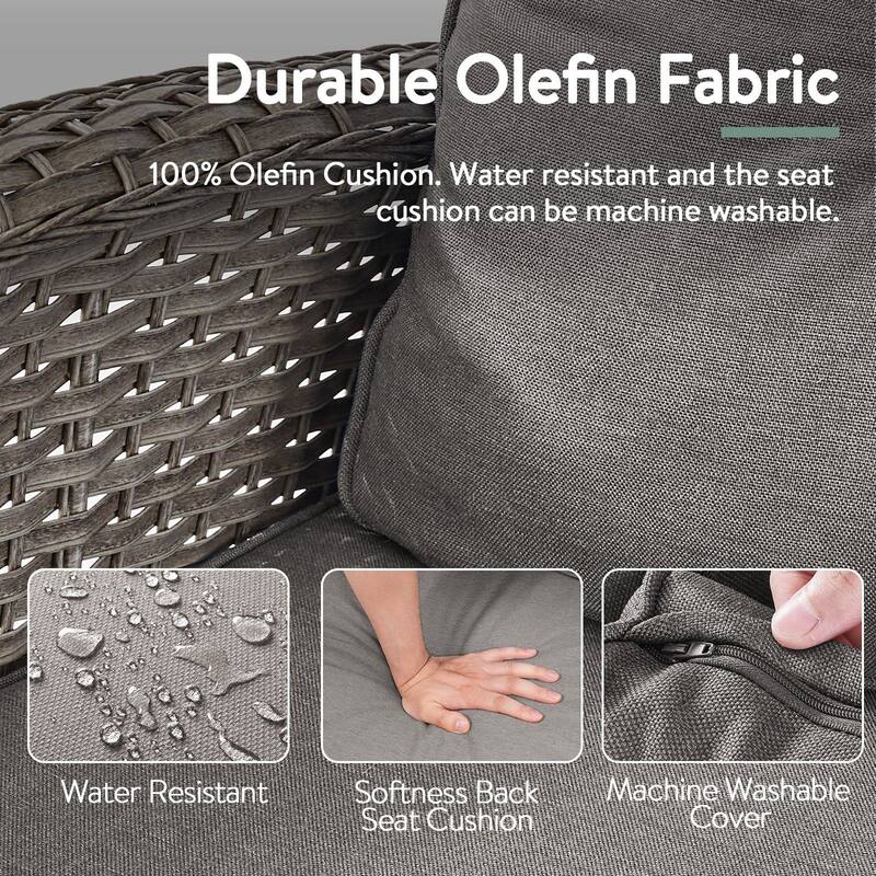 Pocassy Outdoor 7-Piece Sofa Swivel Chair Ottoman with Fire Table