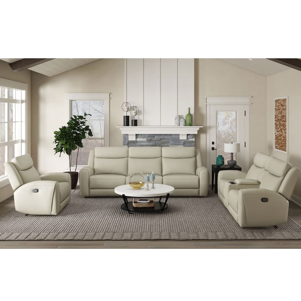 Furniture of America Kingsley 3-Piece Top Grain Leather Manual Recliner Sofa Set