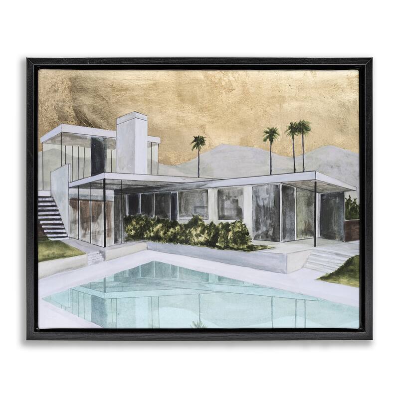 Stupell Chic Tropical Pool Yard Framed Floater Canvas Wall Art Design By Michael Willett - 31 x 25 - Black