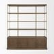 preview thumbnail 23 of 33, Baron Light / Dark Brown Wood w/ Antiqued Aged Brass Metal 2-Door / 4-Door Open Shelving Unit