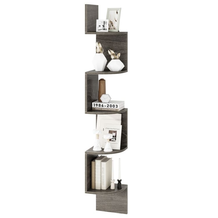 5-Tier Wall Mounted Floating Corner Shelf Engineered Wood Storage Organizer