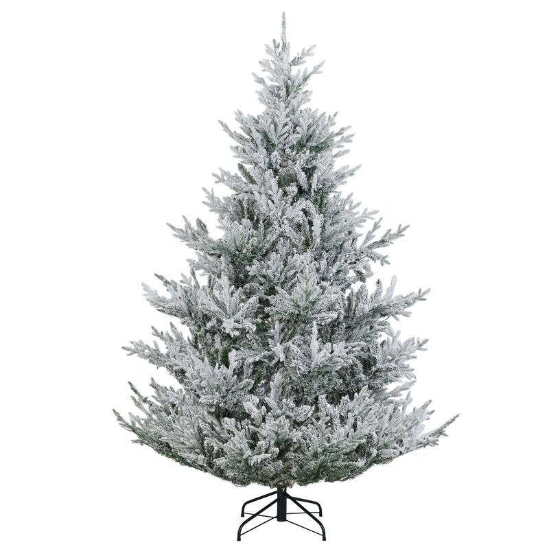Costway 6/7/8 FT Artificial Christmas Tree with 762/1074/1470 Flocked - See Details - White & Green