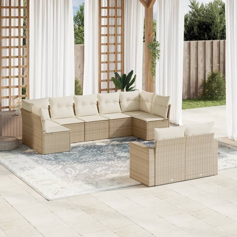 vidaXL Garden Sofa Set Beige PE rattan, powder-coated steel, foam, polyester - 24.4 x 25.8 x 27.2